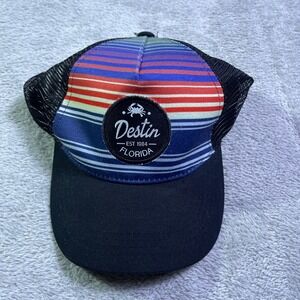 Destin Florida Crab Stripe Trucker Hat Alvin's Island Mesh Snapback